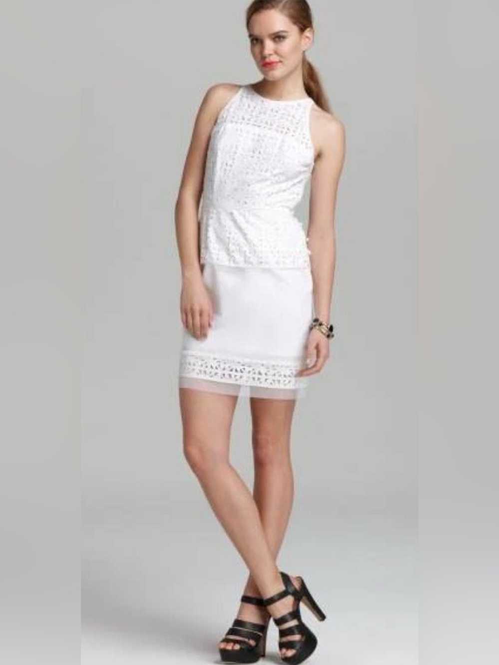 Milly of New York White Lace-Trim Mini dress